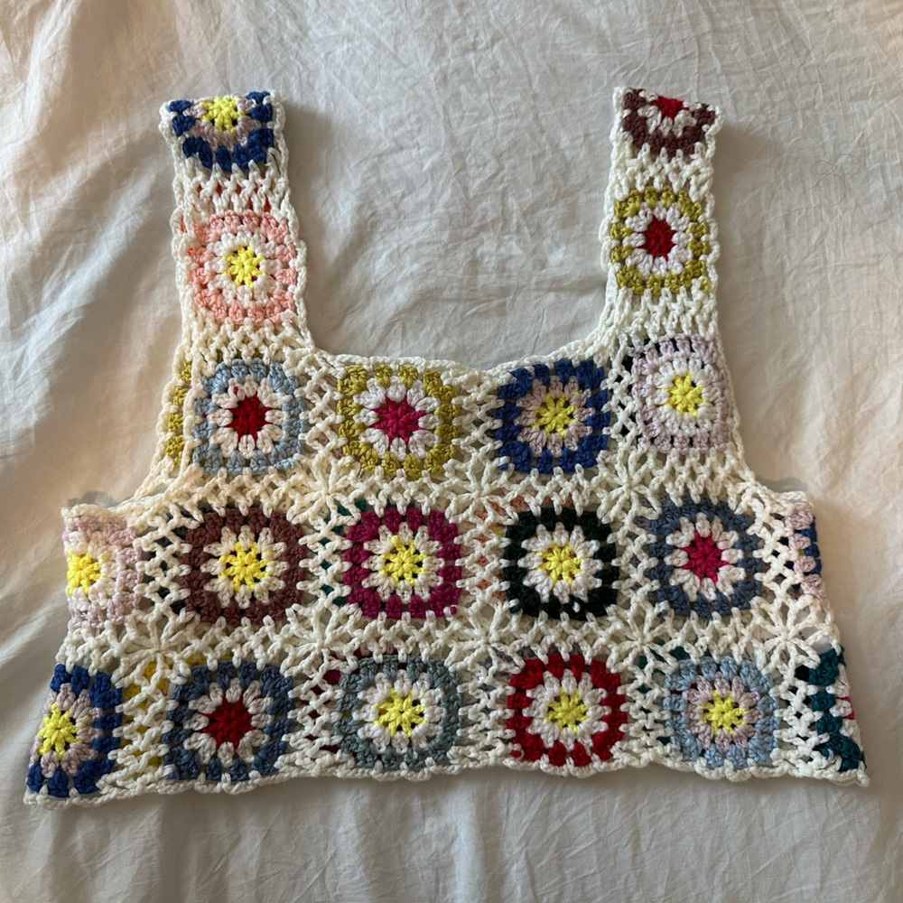 Altar'd State White and Yellow Crochet Shrug